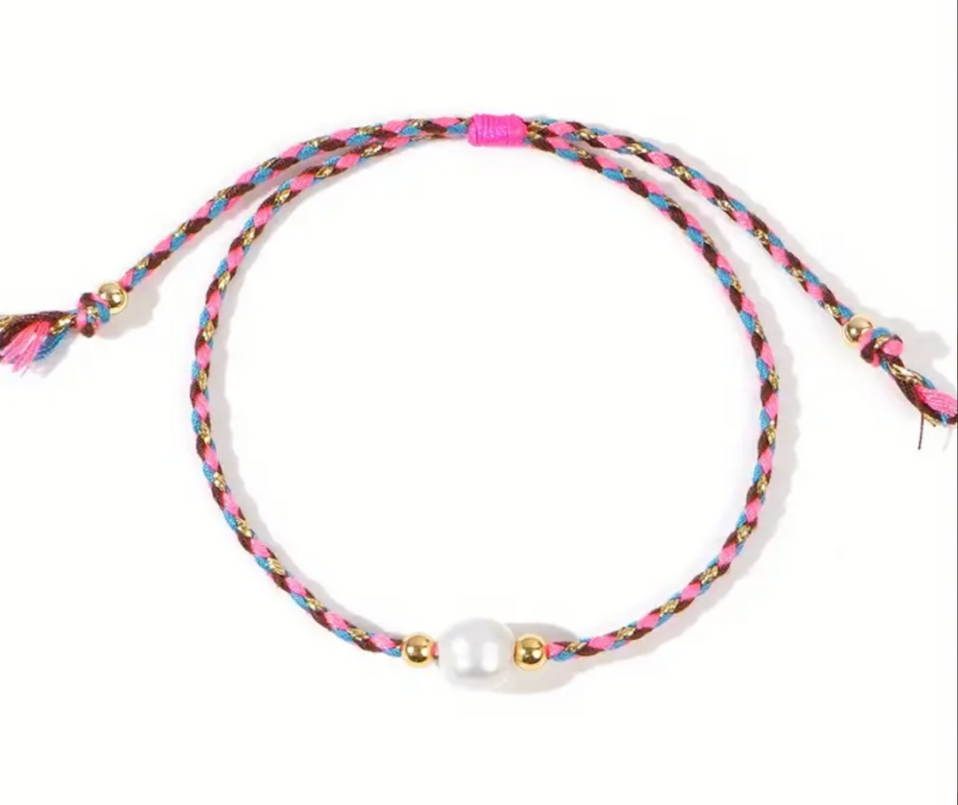 White Freshwater Pearl Handmade Rope Adjustable Bracelet - Victoria's Toy Station