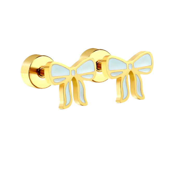 Aqua Blue Bow Screw Back Earrings - Victoria's Toy Station