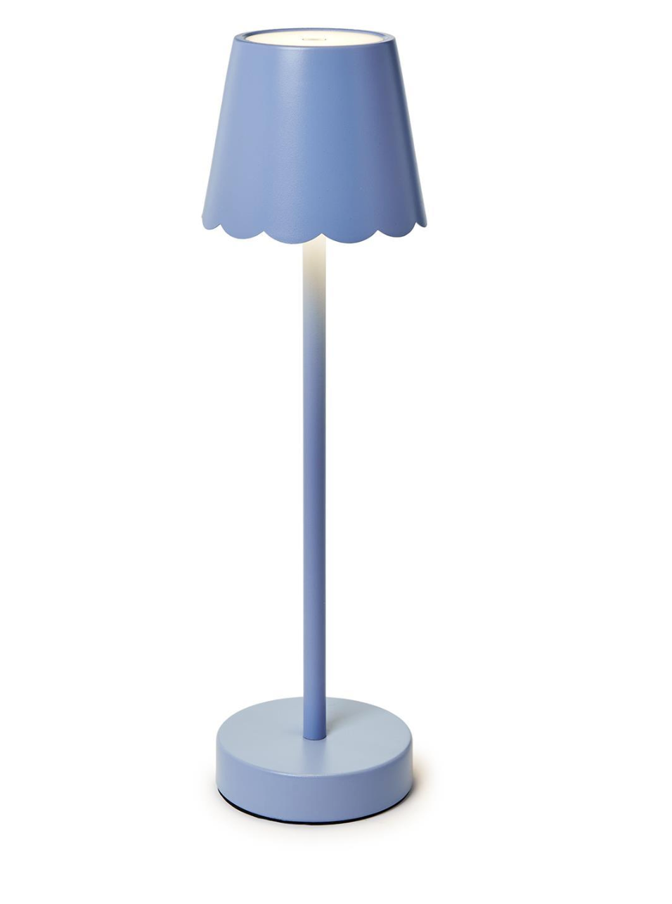 Blue LED Cordless Table Lamp w/ Scalloped Edge Shade