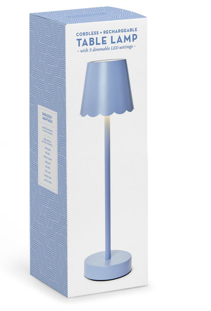 Blue LED Cordless Table Lamp w/ Scalloped Edge Shade