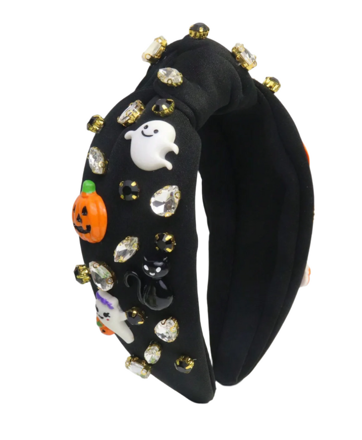 Halloween Ghost and Pumpkin, Jeweled, Knotted Headband - Victoria's Toy Station