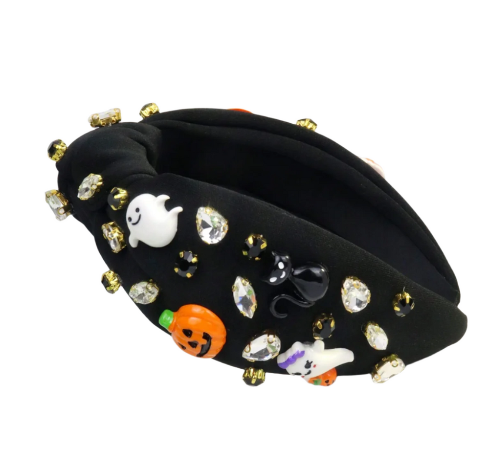 Halloween Ghost and Pumpkin, Jeweled, Knotted Headband - Victoria's Toy Station