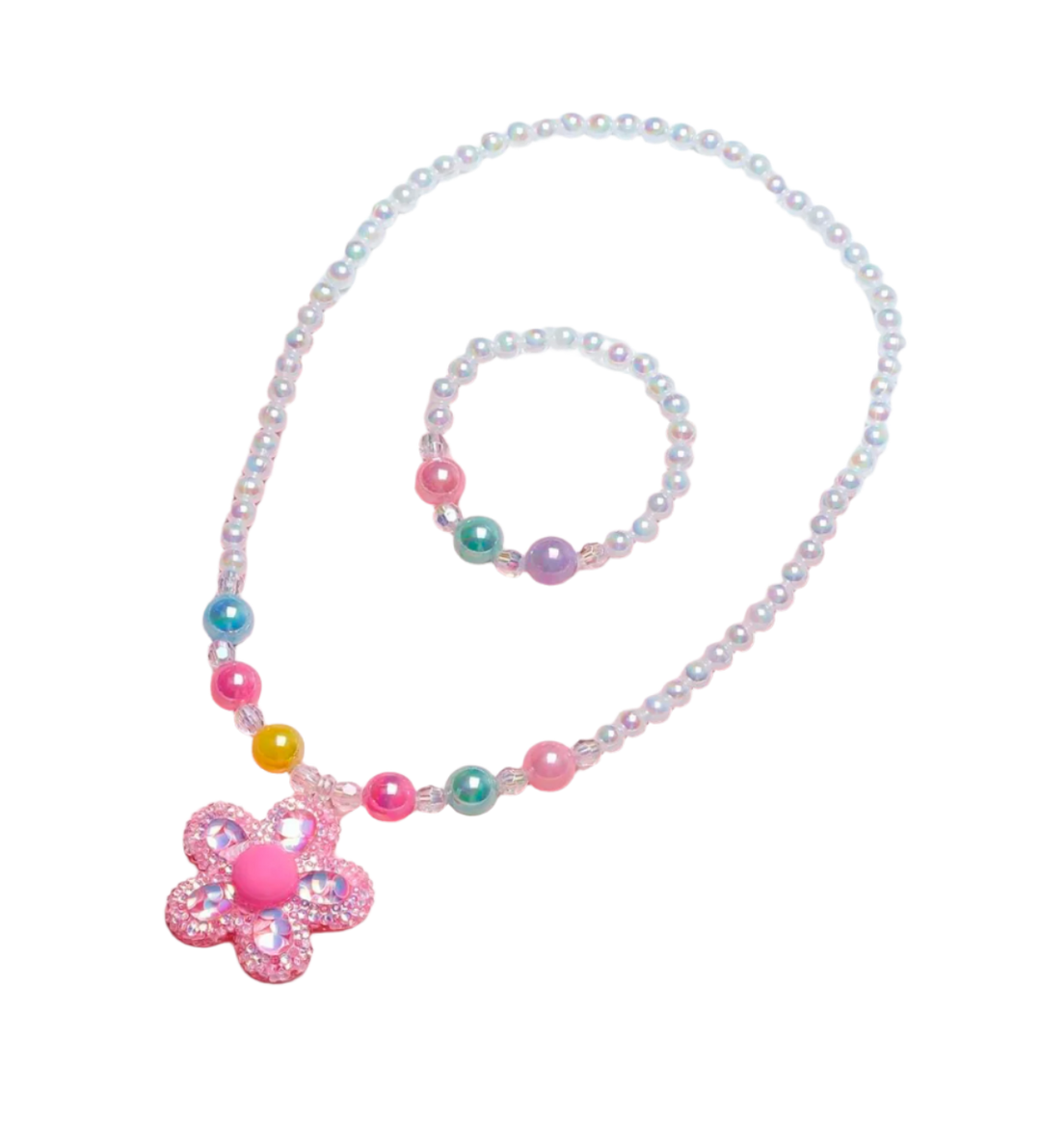 Flower Pendant Pearl Necklace And Bracelet Set - Victoria's Toy Station