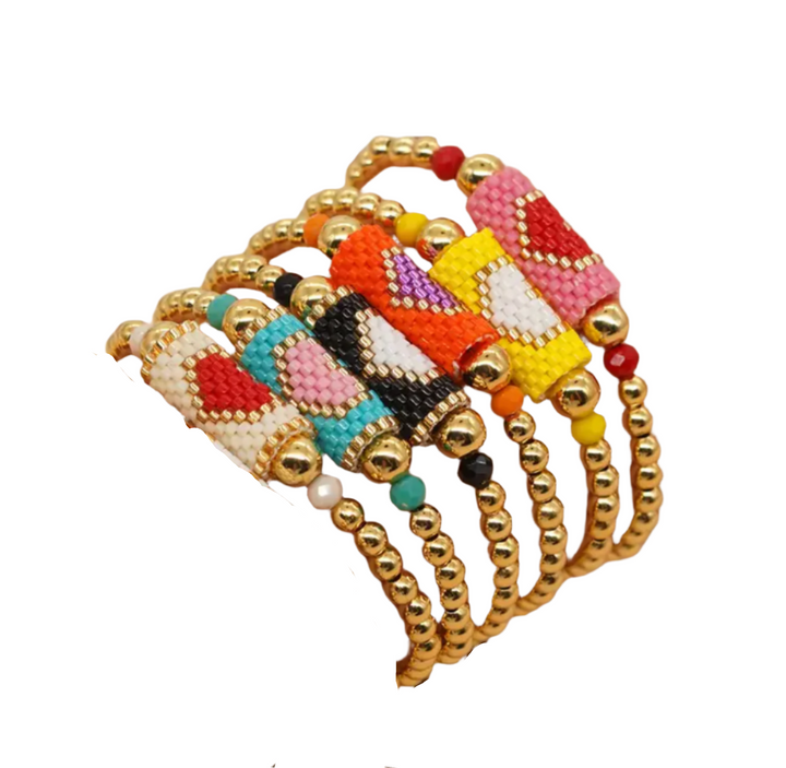 Hand-Woven Beaded Bracelet with Colorful Heart - Victoria's Toy Station