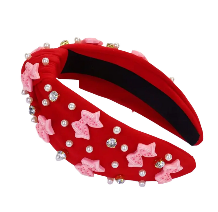 Knot Headband with Rhinestones and Bow Accents - Victoria's Toy Station