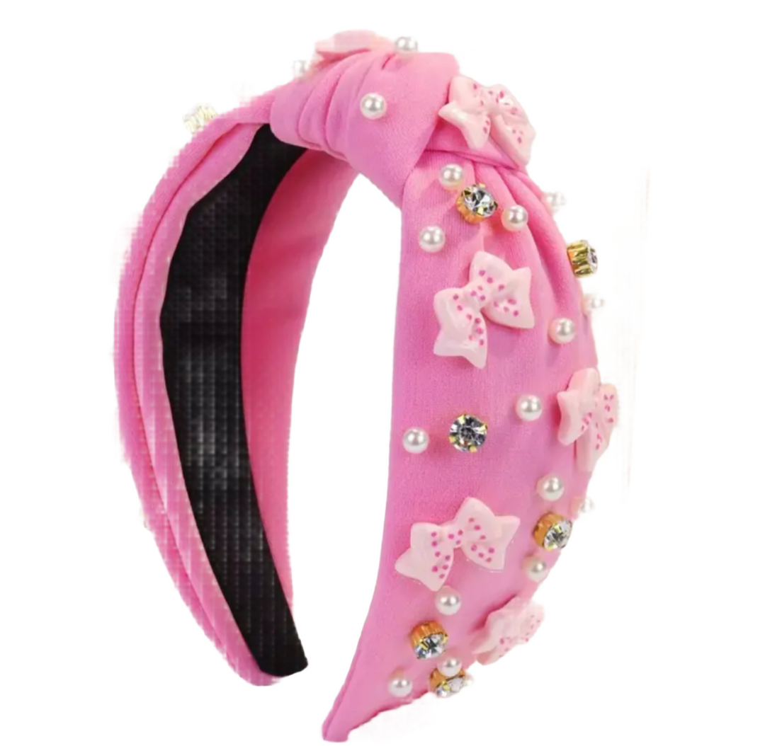 Knot Headband with Rhinestones and Bow Accents - Victoria's Toy Station