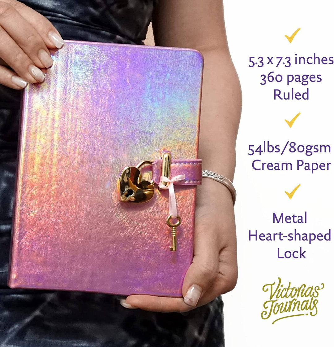 Victoria's Journals - Heart Lock Journal for Girls with Key (Metallic Lilac) - Victoria's Toy Station