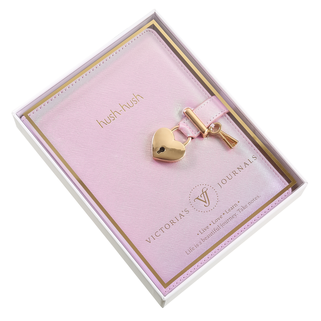 Victoria's Journals - Heart Lock Diary for Girls with Key (Iridescent Pink) - Victoria's Toy Station