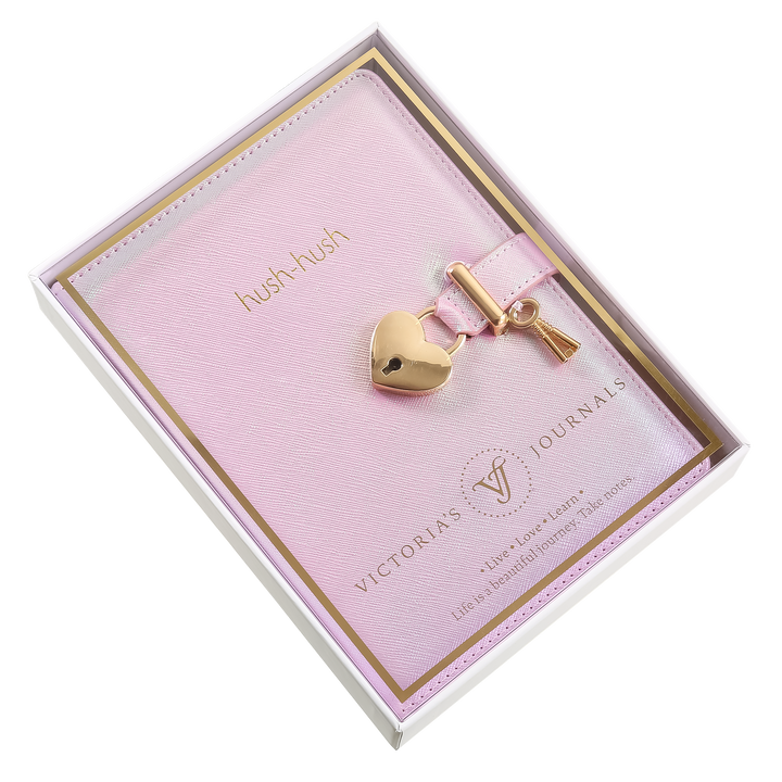 Victoria's Journals - Heart Lock Diary for Girls with Key (Iridescent Pink) - Victoria's Toy Station