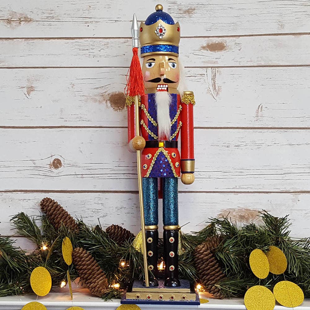 Soldier Nutcracker with Gold and Red Jacket and Gold Crow
