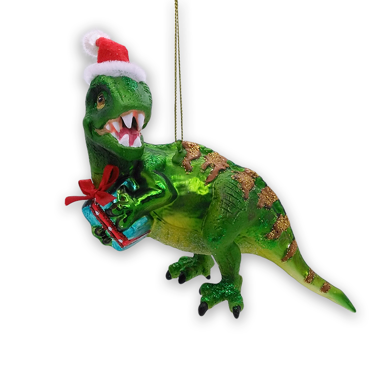 OrnamentallyYou - Green Christmas T-Rex Glass Ornament - Victoria's Toy Station