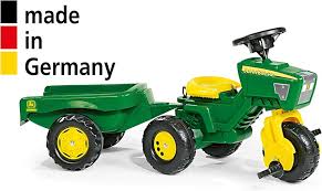 John Deere 3-Wheeled Pedal Tractor With Trailer