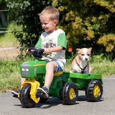 John Deere 3-Wheeled Pedal Tractor With Trailer