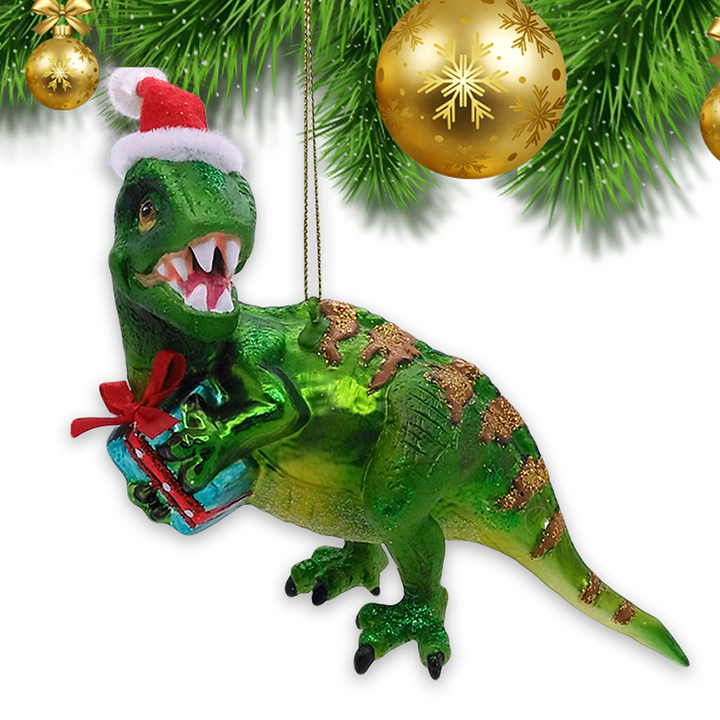 OrnamentallyYou - Green Christmas T-Rex Glass Ornament - Victoria's Toy Station