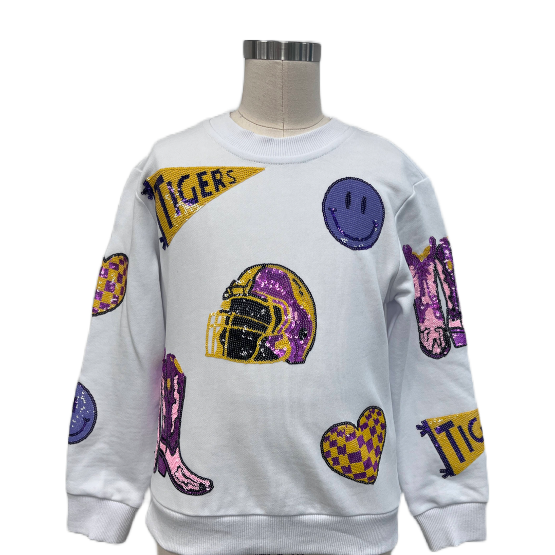 SeersuckerJOEY LLC - Women's Purple and Gold Sequin Sweatshirt - Victoria's Toy Station