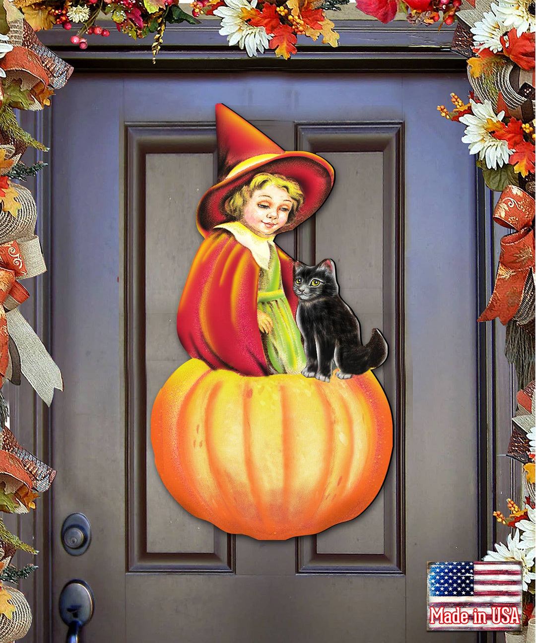 DesignocracyUSA - Pumpkin Fairy Wooden Door Hanger DeBrekht