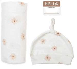 Hello World Hat & Swaddle Set- Daisies