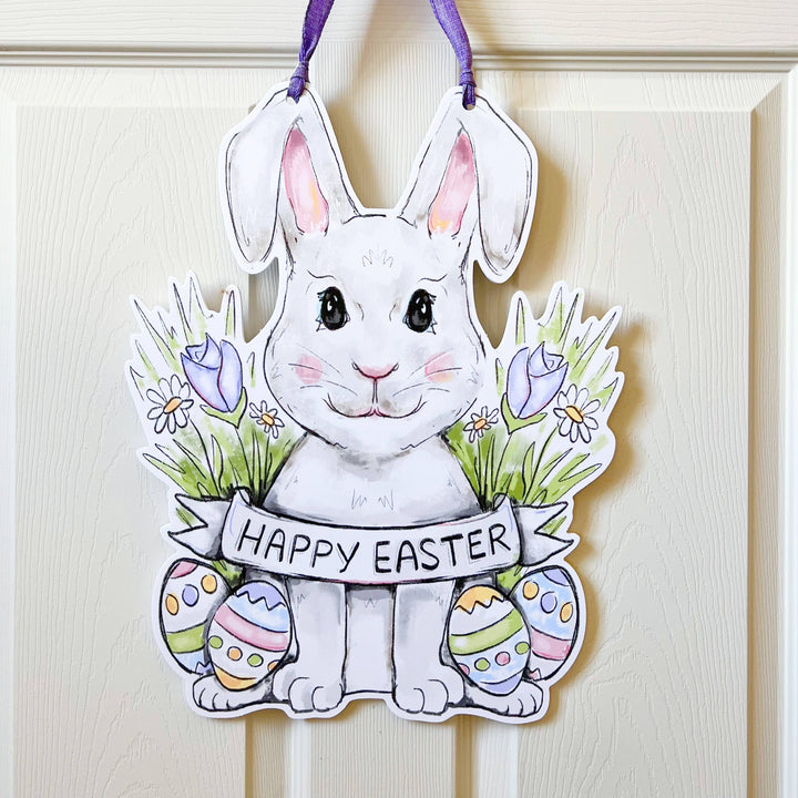 Happy Easter Bunny Door Hanger - Cute Spring Outdoor Decor - Victoria's Toy Station