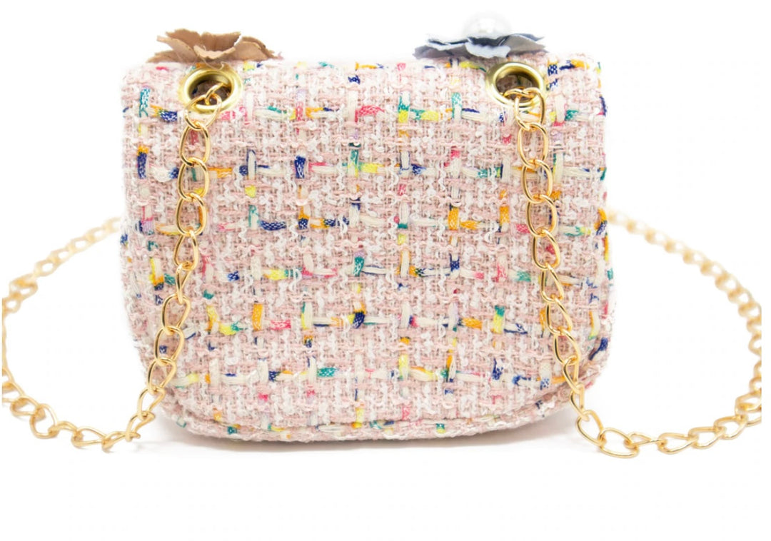Pink Mini Tweed Pearly Florals Crossbody