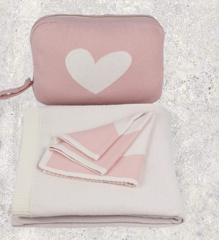 Heart Pink Pearl/ Ivory Blanket set - Victoria's Toy Station