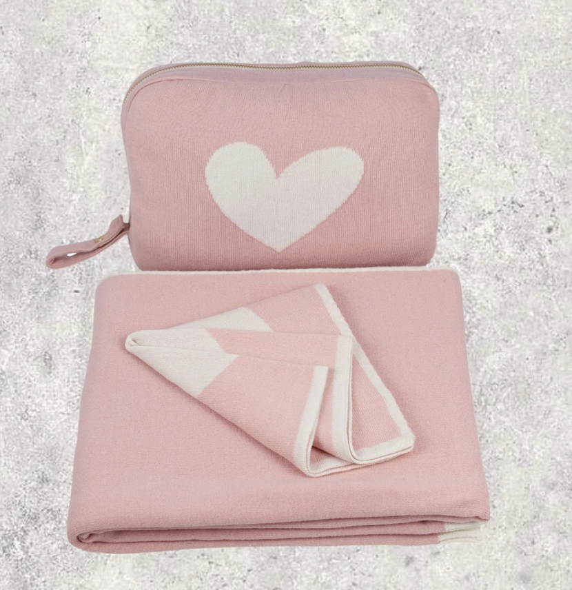 Heart Pink Pearl/ Ivory Blanket set