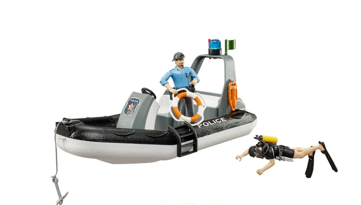 bworld Police Boat with Rotating Beacon Light, 2 Figures and Accessories