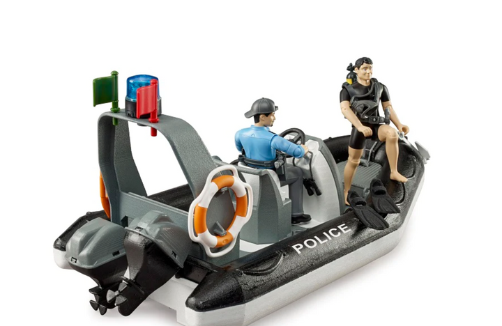 bworld Police Boat with Rotating Beacon Light, 2 Figures and Accessories