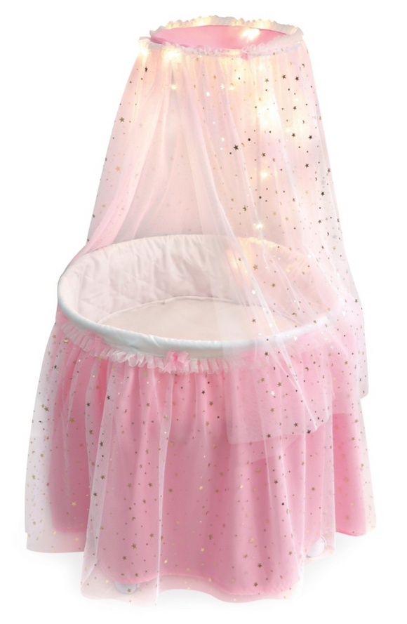 Round Doll Bassinet with Canopy and LED Lights