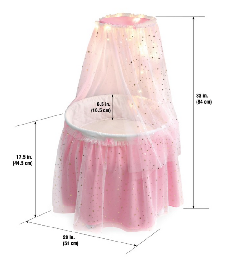 Round Doll Bassinet with Canopy and LED Lights