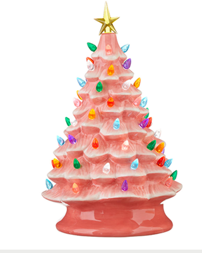 13.25" W/ Timer Vintage Pink Lighted Tree - Victoria's Toy Station