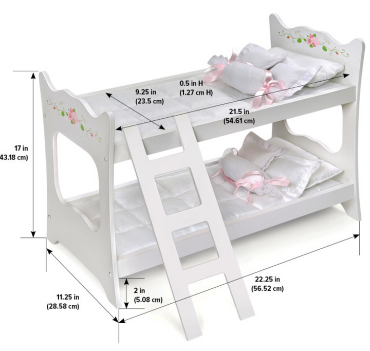 DOLL-BUNK BEDS-W/LADDER-WHITE ROSE SERIES