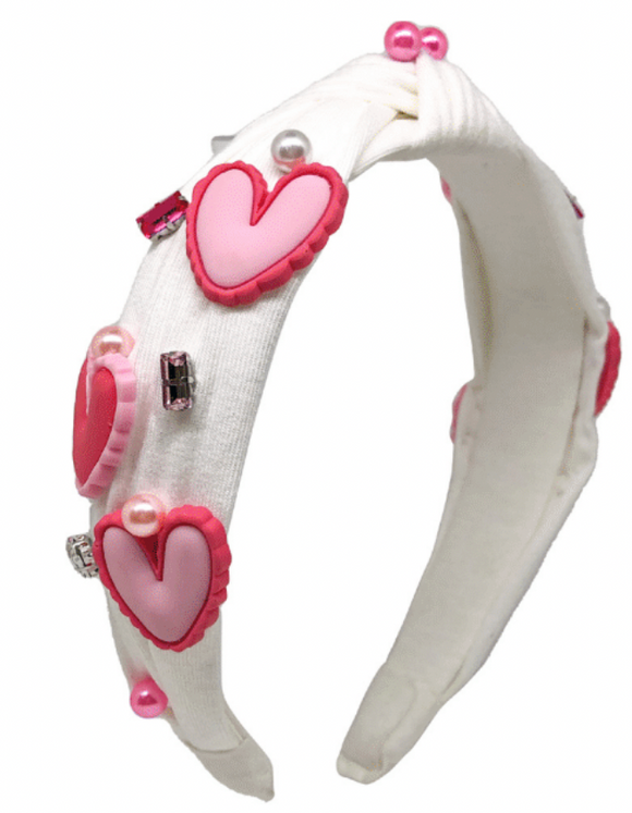 White Cotton Charm Heart Headband